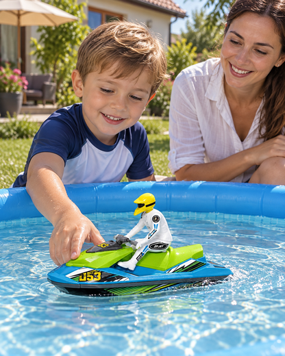 Jetski de jucărie cu figurină, funcționează cu baterii incluse