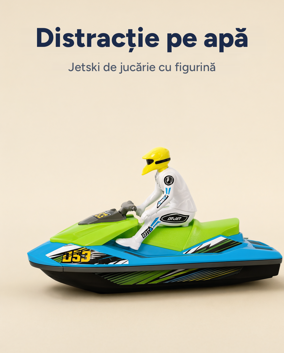 Jetski de jucărie cu figurină, funcționează cu baterii incluse