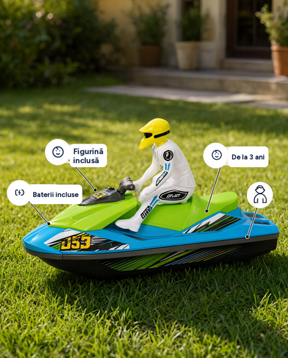 Jetski de jucărie cu figurină, funcționează cu baterii incluse