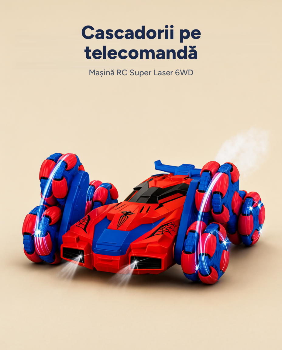 Mașină cu telecomandă Super Laser 6WD Sprayer Stunt Car, efect de abur