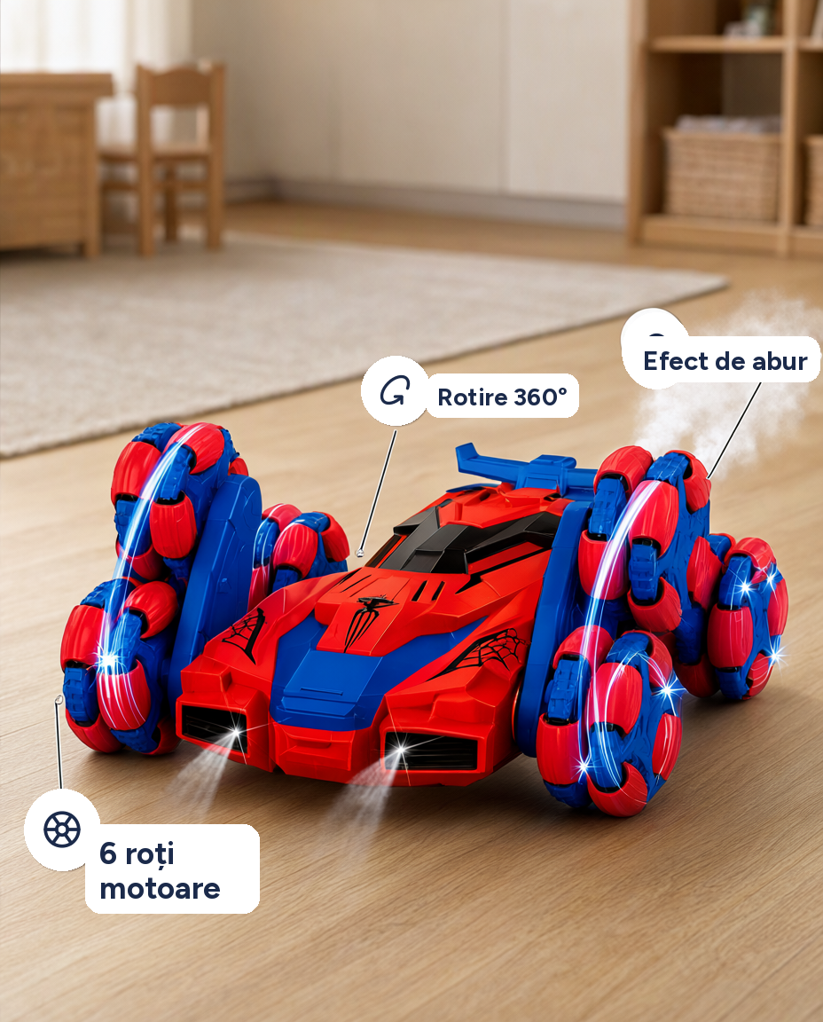 Mașină cu telecomandă Super Laser 6WD Sprayer Stunt Car, efect de abur
