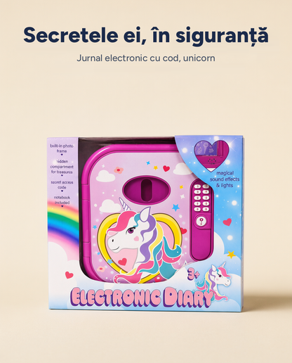 Jurnal electronic pentru copii cu cod de acces, lumini și sunete, model unicorn
