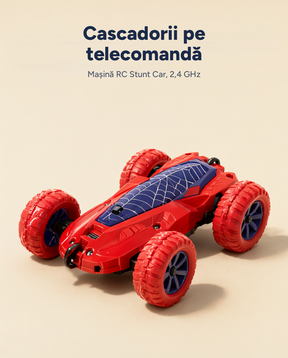 Mașină cu telecomandă RC Stunt Car, 2,4 GHz, rotire 360°, lumini