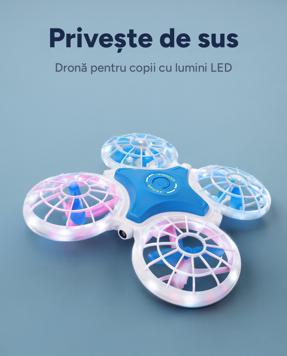Dronă pentru copii cu lumini LED, giroscop 6 axe, decolare automată