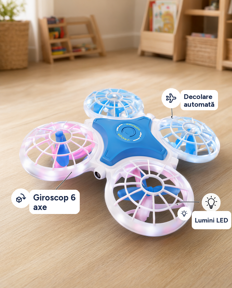 Dronă pentru copii cu lumini LED, giroscop 6 axe, decolare automată