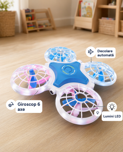 Dronă pentru copii cu lumini LED, giroscop 6 axe, decolare automată