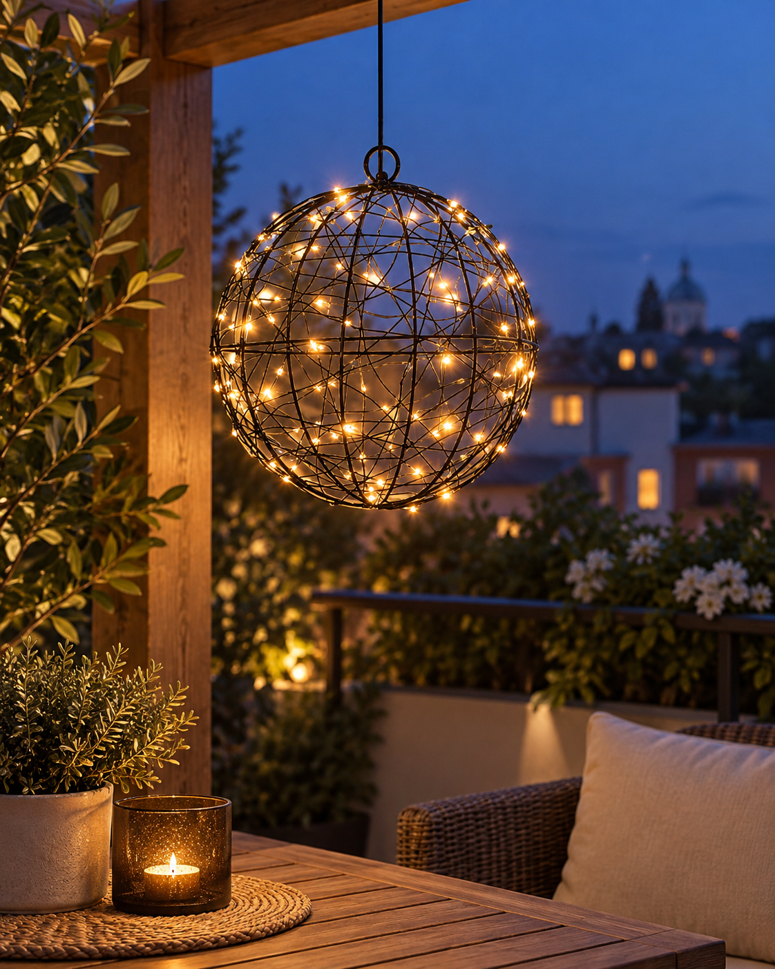 Glob luminos Twinkle, 140 LED, Ø18 cm, alb cald, timer, interior și exterior
