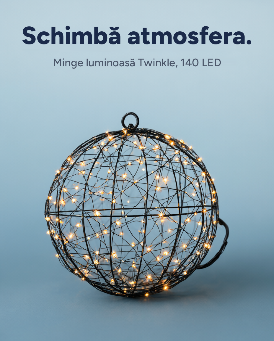 Glob luminos Twinkle, 140 LED, Ø18 cm, alb cald, timer, interior și exterior