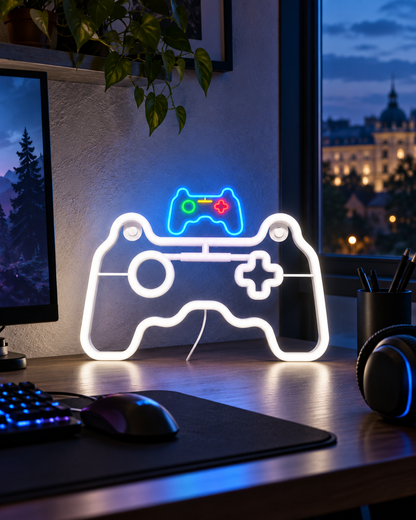 Lampă neon LED în formă de controller de gaming, alimentare USB
