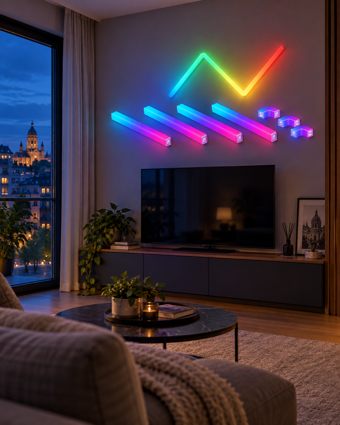 Lumină decorativă de perete modulară RGB, sincronizare cu muzica, telecomandă