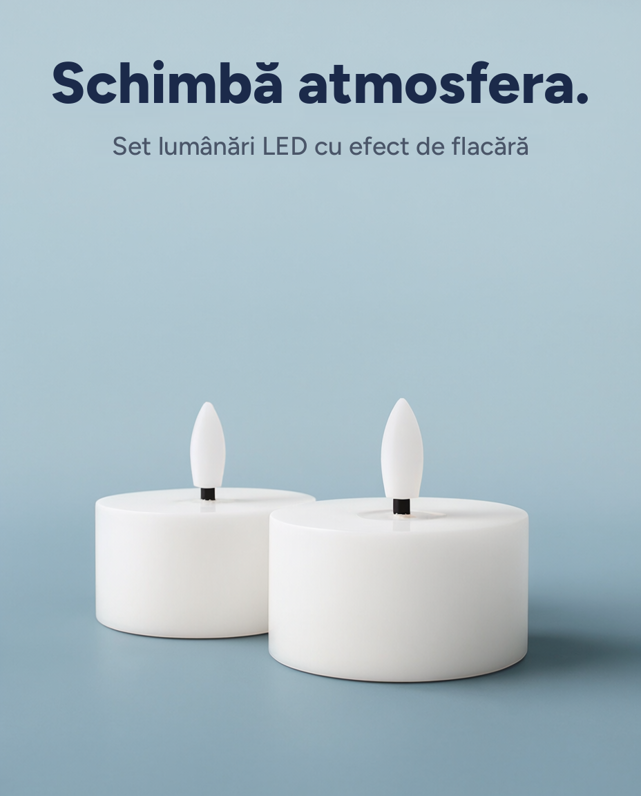 Set lumânări LED decorative cu efect de flacără, pe baterii