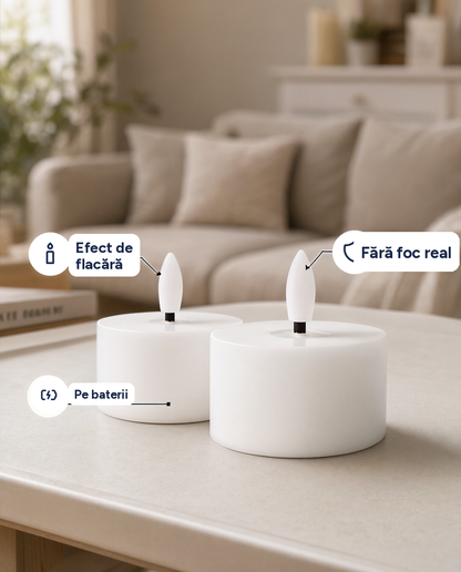 Set lumânări LED decorative cu efect de flacără, pe baterii