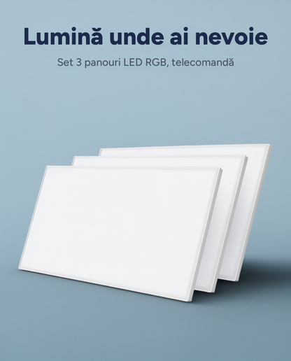 Set 3 panouri de iluminat Baltimore Panel Light, RGB și alb reglabil, telecomandă