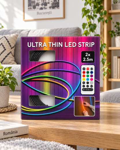 Bandă LED RGB ultra subțire, 2 x 2,5 m, telecomandă