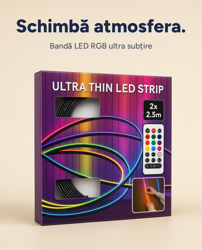 Bandă LED RGB ultra subțire, 2 x 2,5 m, telecomandă