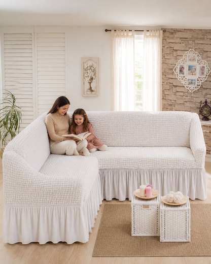 Husă Elastică și Creponată Pentru Colțar cu Volane, Material Elastic Universal, Diverse Culori