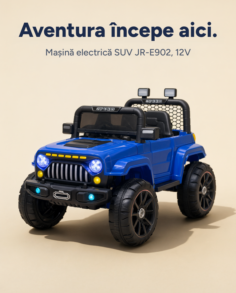 Mașină electrică SUV off-road JR-E902 pentru copii, 12V, 4x4, lumini LED