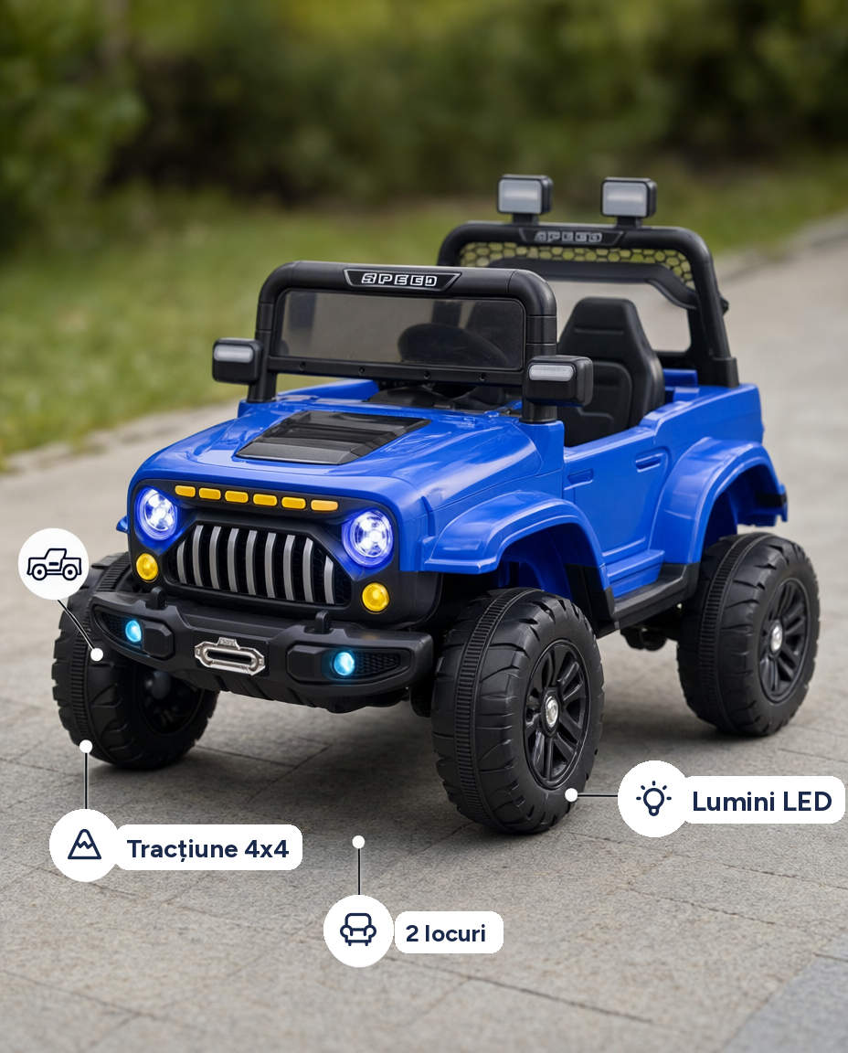 Mașină electrică SUV off-road JR-E902 pentru copii, 12V, 4x4, lumini LED