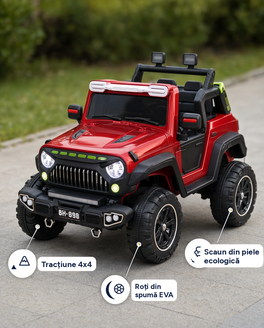Mașinuță electrică Off-Road Jeep BH-898 pentru copii, 12V, 4x4, telecomandă 2,4 GHz