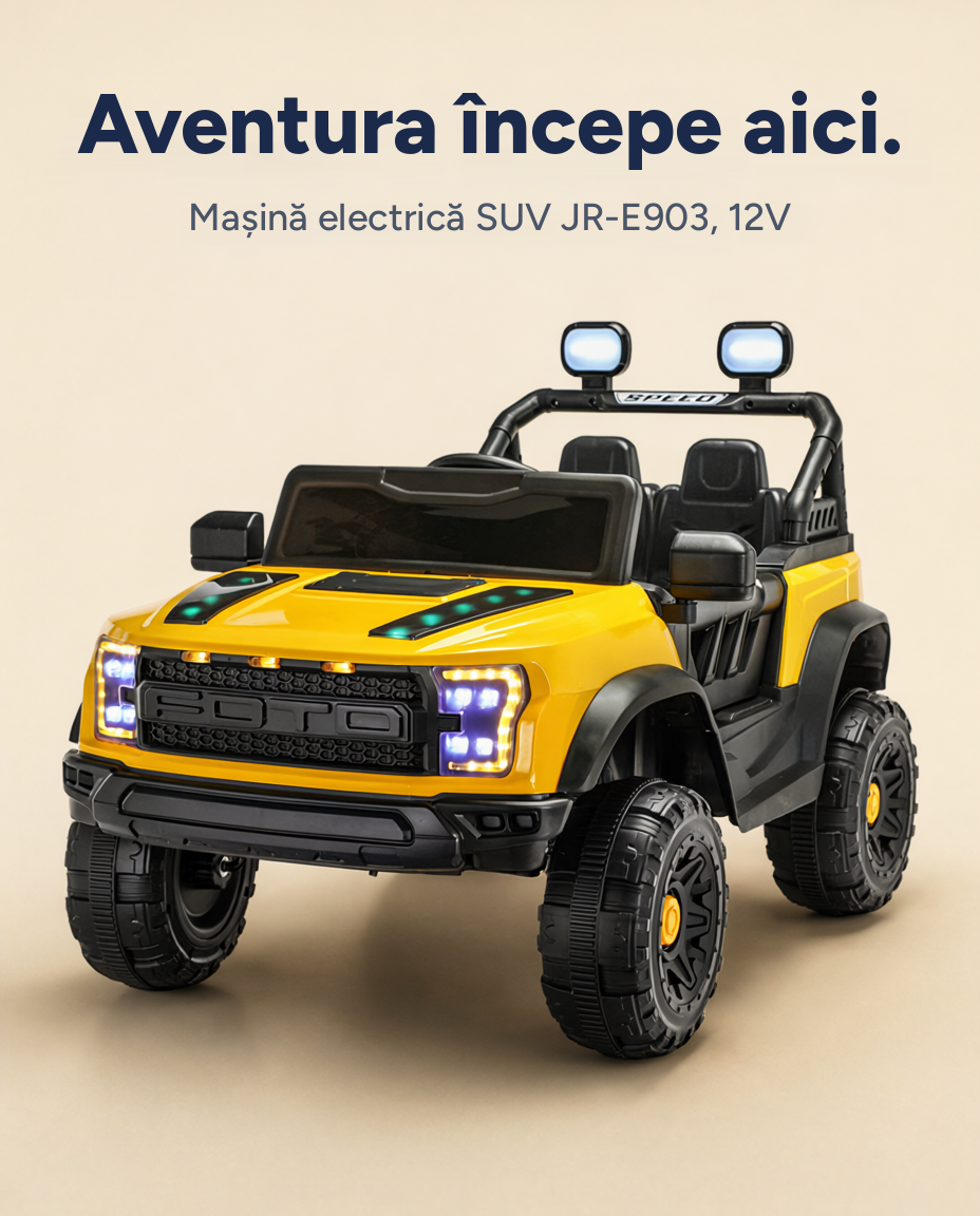 Mașină electrică SUV off-road JR-E903 pentru copii, 12V, 4x4, lumini și muzică