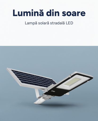 Lampă solară stradală LED cu panou solar și braț de montare, rezistentă la apă