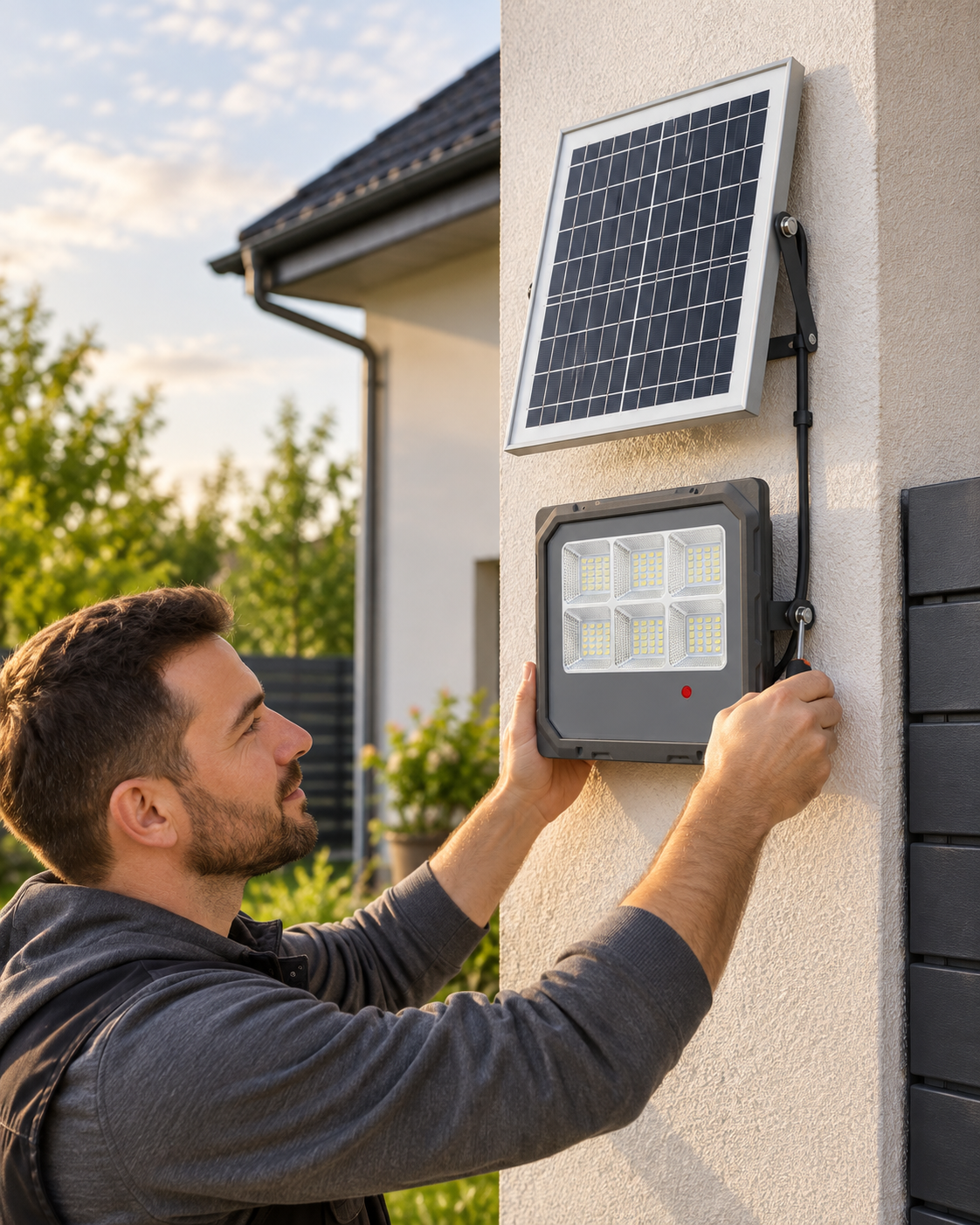 Proiector LED solar SV cu panou fotovoltaic și telecomandă, IP66/IP67