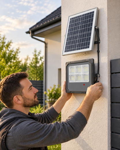 Proiector LED solar SV cu panou fotovoltaic și telecomandă, IP66/IP67