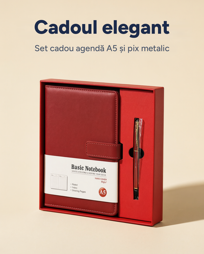 Set cadou agendă A5 și pix metalic 111-76, copertă texturată