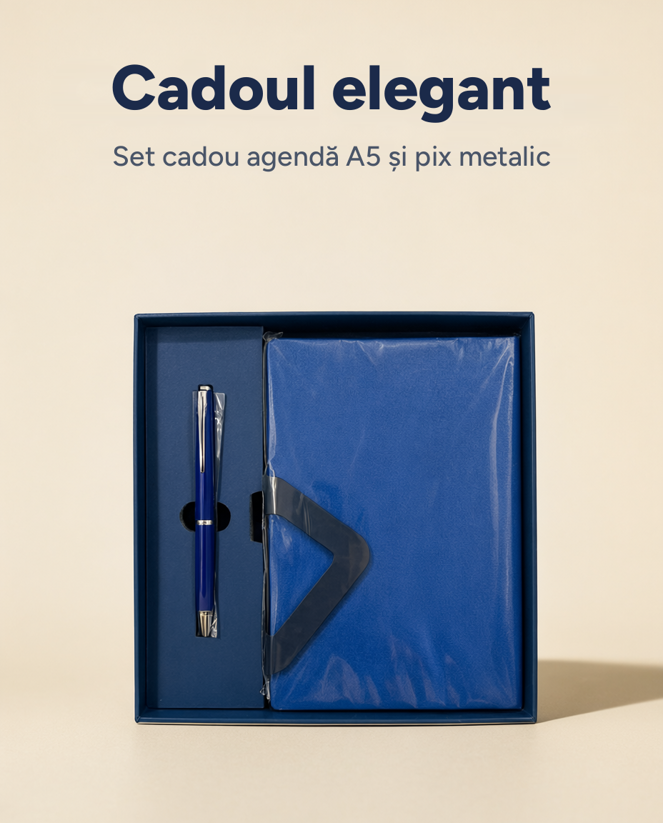 Set cadou agendă A5 și pix metalic 111-76, copertă texturată