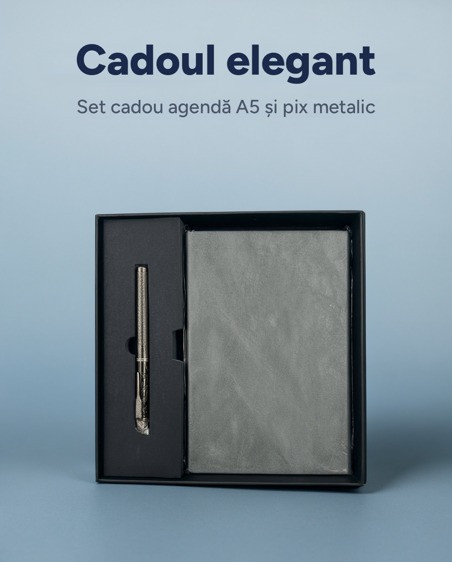 Set cadou agendă A5 și pix metalic 111-76, copertă texturată