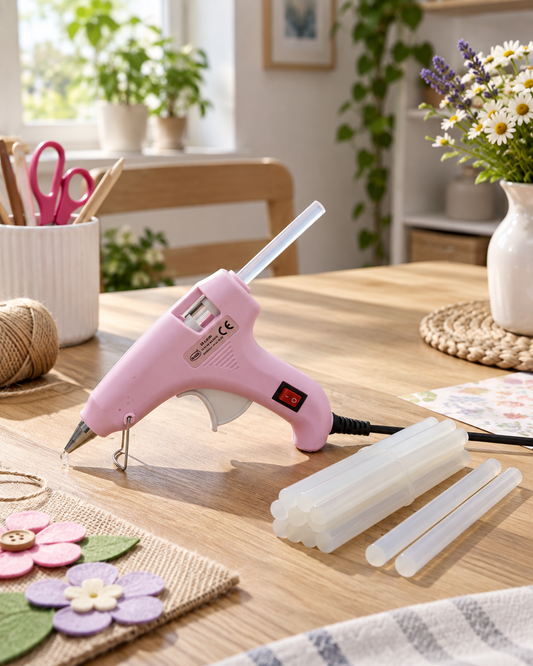 Set pistol de lipit la cald 30W, roz, cu batoane de silicon