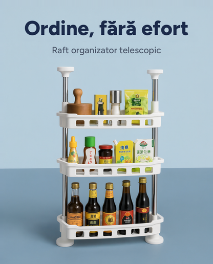 Raft organizator telescopic pentru bucătărie și baie, 3 polițe, 40-70 cm