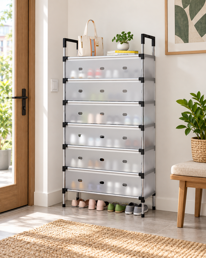 Organizator modular pentru încălțăminte XJ6207, uși transparente, 44x32x127 cm