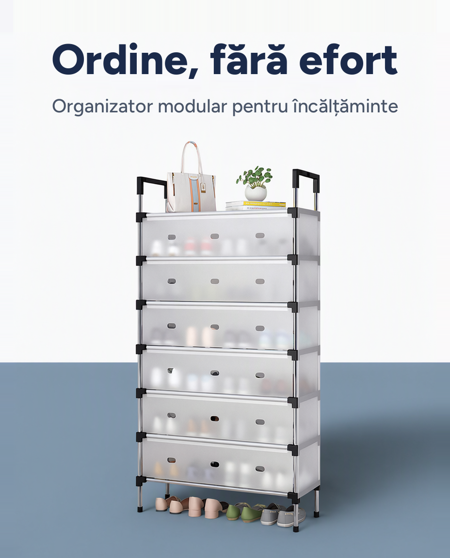 Organizator modular pentru încălțăminte XJ6207, uși transparente, 44x32x127 cm