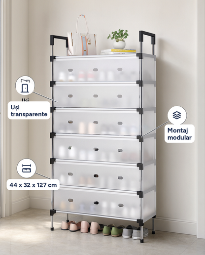 Organizator modular pentru încălțăminte XJ6207, uși transparente, 44x32x127 cm
