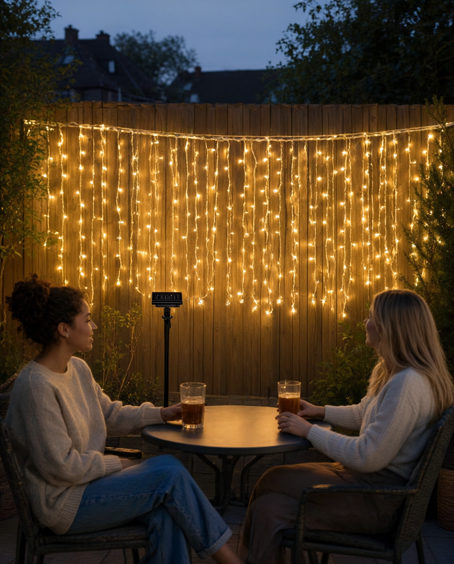 Perdea luminoasă solară 192 LED, alb cald, 180 x 150 cm, 8 funcții