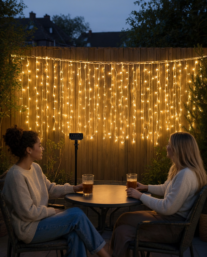 Perdea luminoasă solară 192 LED, alb cald, 180 x 150 cm, 8 funcții