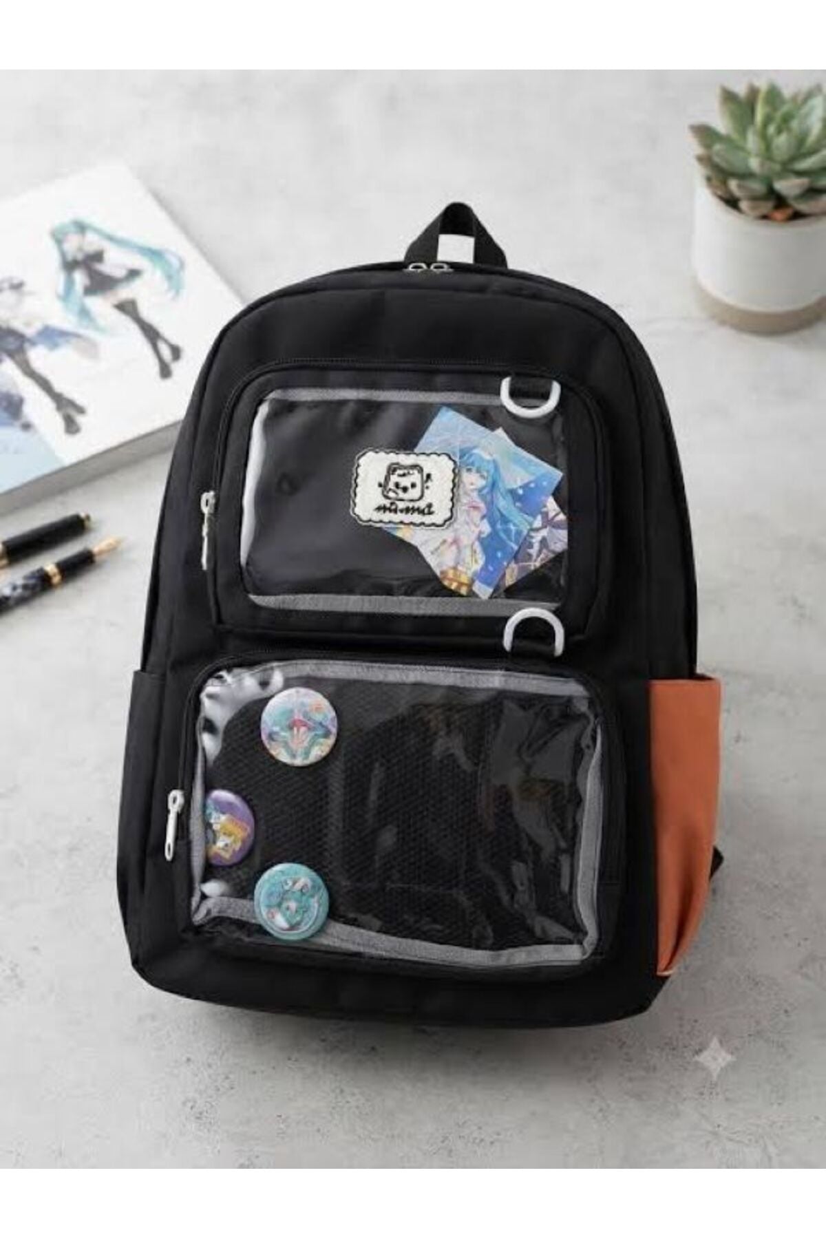 Rucsac Ita Bag cu Buzunare, Ghiozdan Liceu, Stil Coreean, Impermeabil, Negru