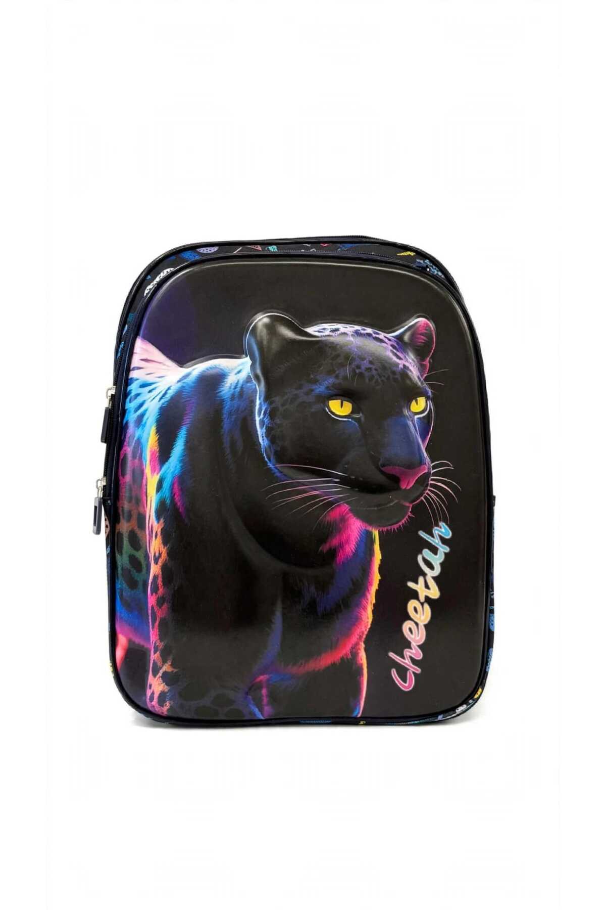Ghiozdan Neon 3D Ghepard, Carcasă Rigidă, Anatomic, Negru