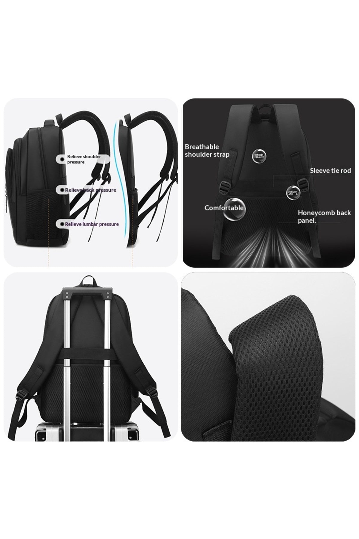 Rucsac Școală și Urban, Capacitate Mare, Compartiment Laptop, Negru