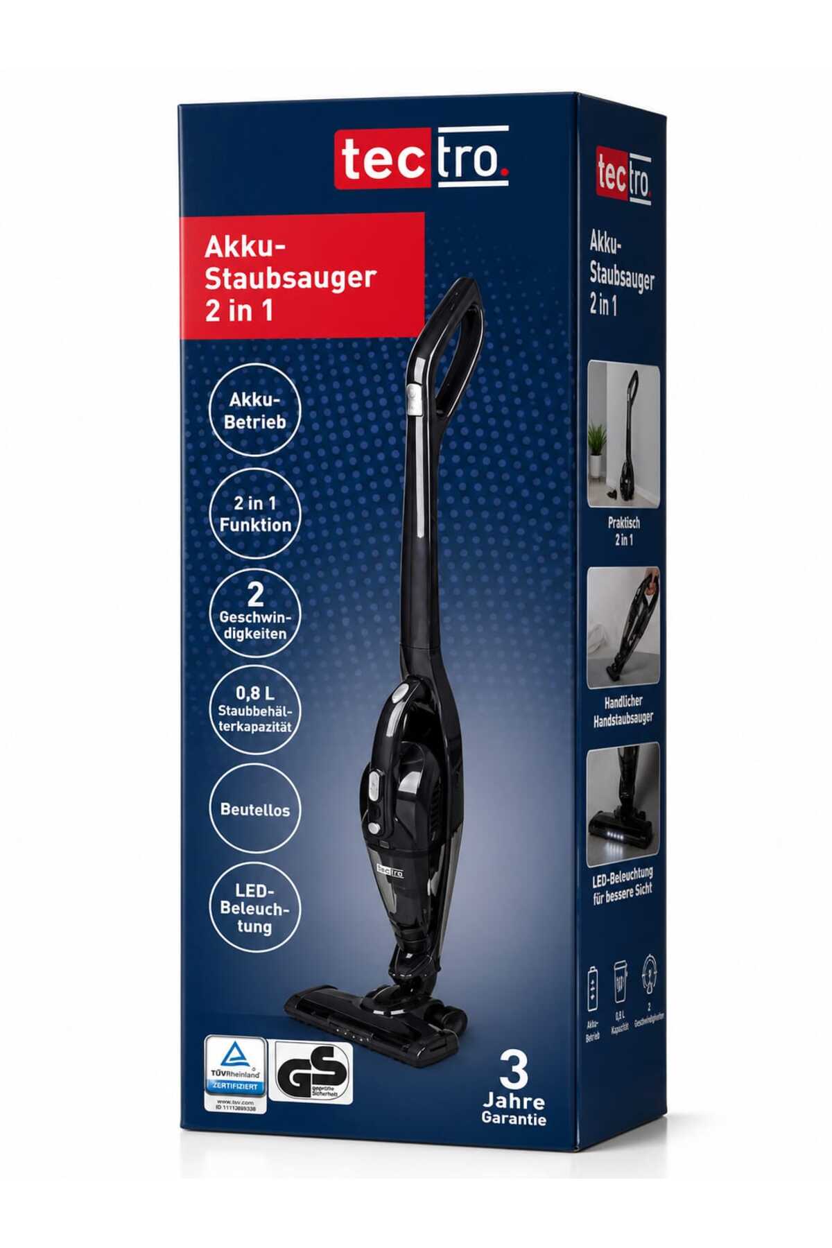 Aspirator vertical fără fir 2 în 1 Tectro, 0,8 L, 2 viteze, LED