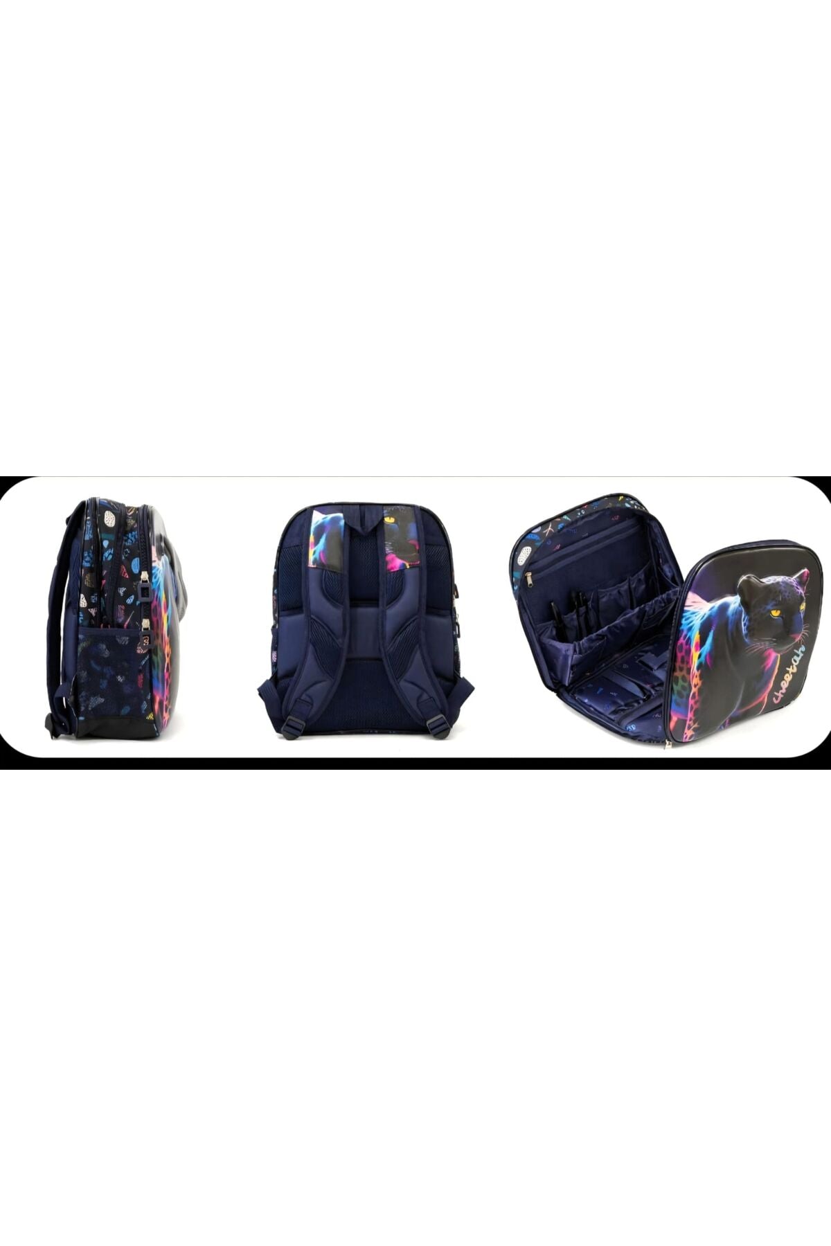Ghiozdan Neon 3D Ghepard, Carcasă Rigidă, Anatomic, Negru