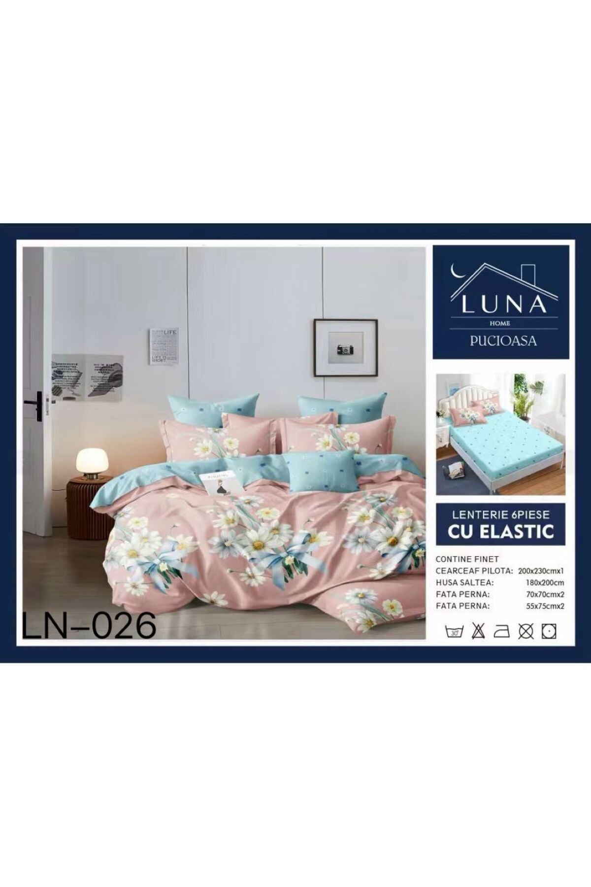 Set Lenjerie Pat Finet 6 Piese, Model Floral, Pat Dublu