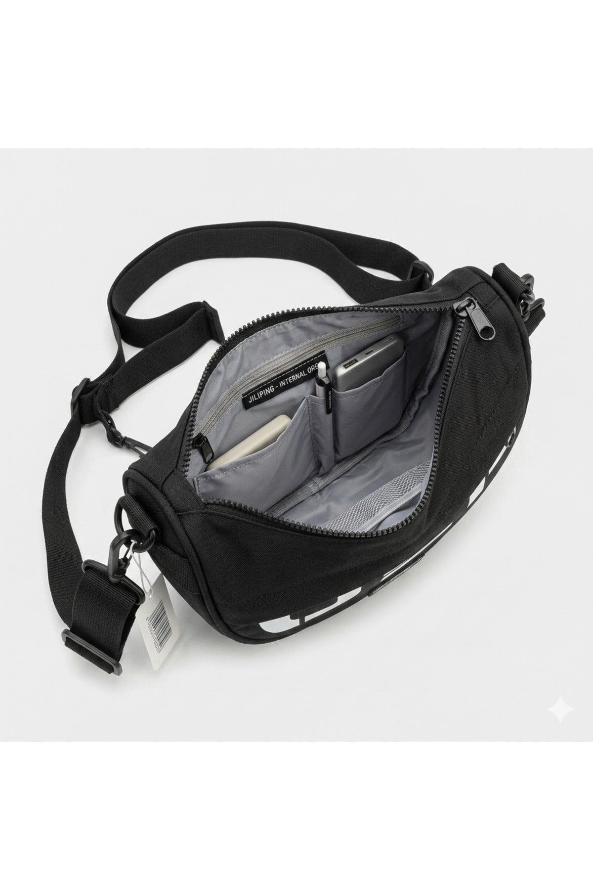 Borsetă Unisex Tip Semilună, Impermeabilă, cu Compartimente, Negru