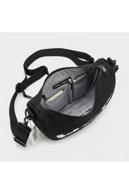 Borsetă Unisex Tip Semilună, Impermeabilă, cu Compartimente, Negru