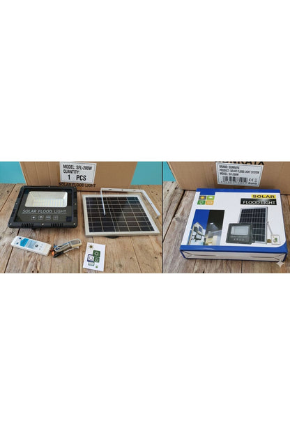Jiayi Proiector LED Solar, Putere 200W, Autonomie 12-16h, Kit Complet cu Panou Fotovoltaic și Telecomandă, Rezistent la Apă IP66/IP67, Lumină Alb Rece 6500K, Funcție Automat/Amurg