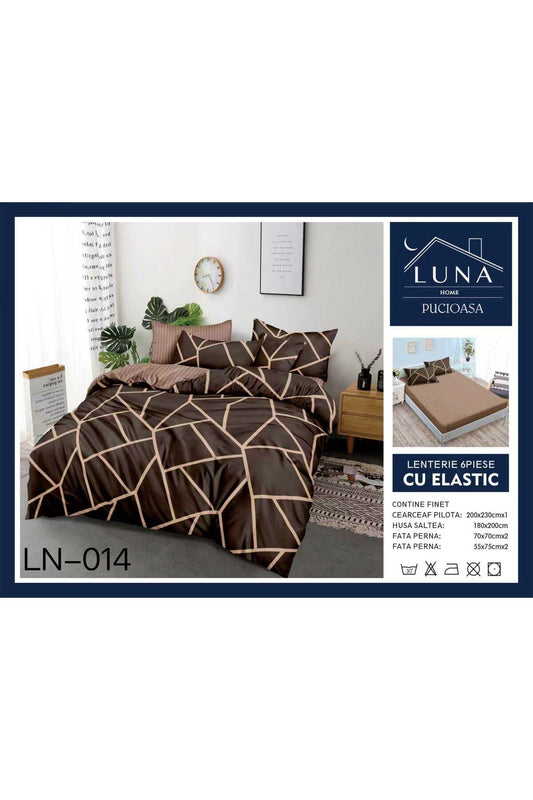 Set Lenjerie de Pat Finet 6 Piese (Pat Dublu) - Model Geometric