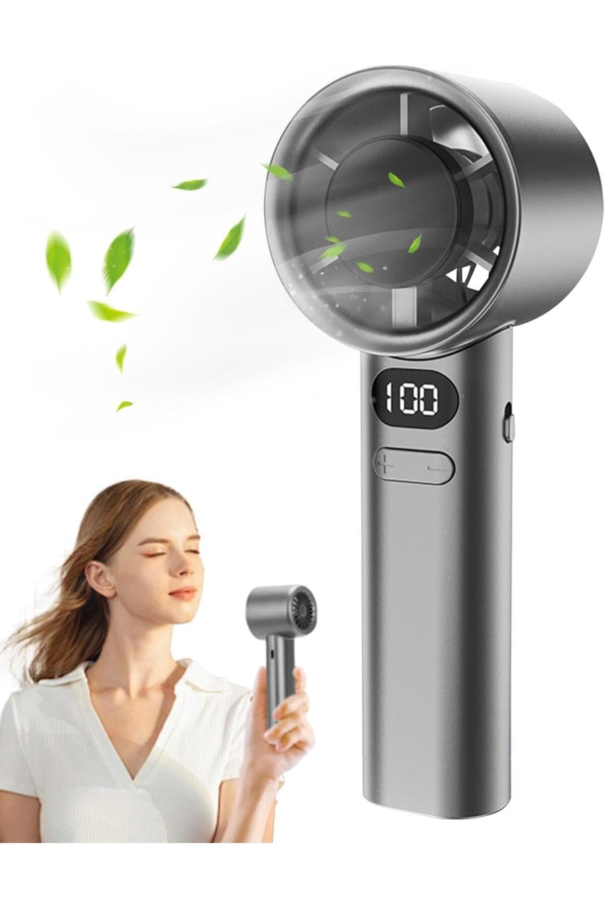 Mini Ventilator Portabil de Mana,usor,electric,100 Nivele de Ajustare a Vitezei,capacitate de Reincarcare USB,afisaj Digital LED,baterie 18000Ah
