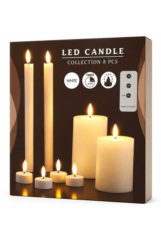 Set Elegant de 8 Lumânări LED, Perfecte Pentru a Crea o Atmosferă Caldă și Relaxantă Fără Flacără Reală