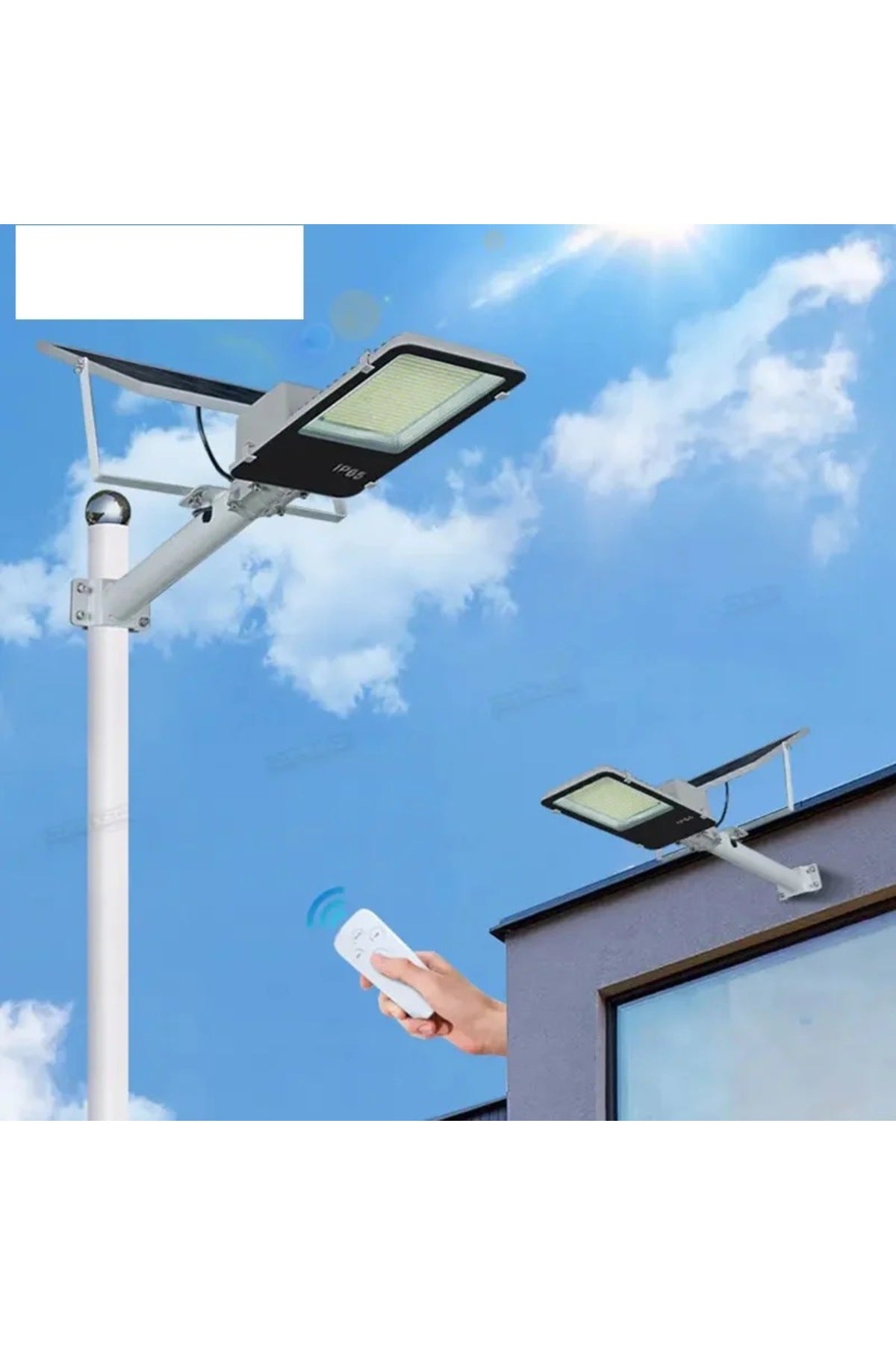 Lampă Solară Stradală LED,400W, Proiector Exterior cu Panou Solar și Braț de Montare, Rezistentă la Apă